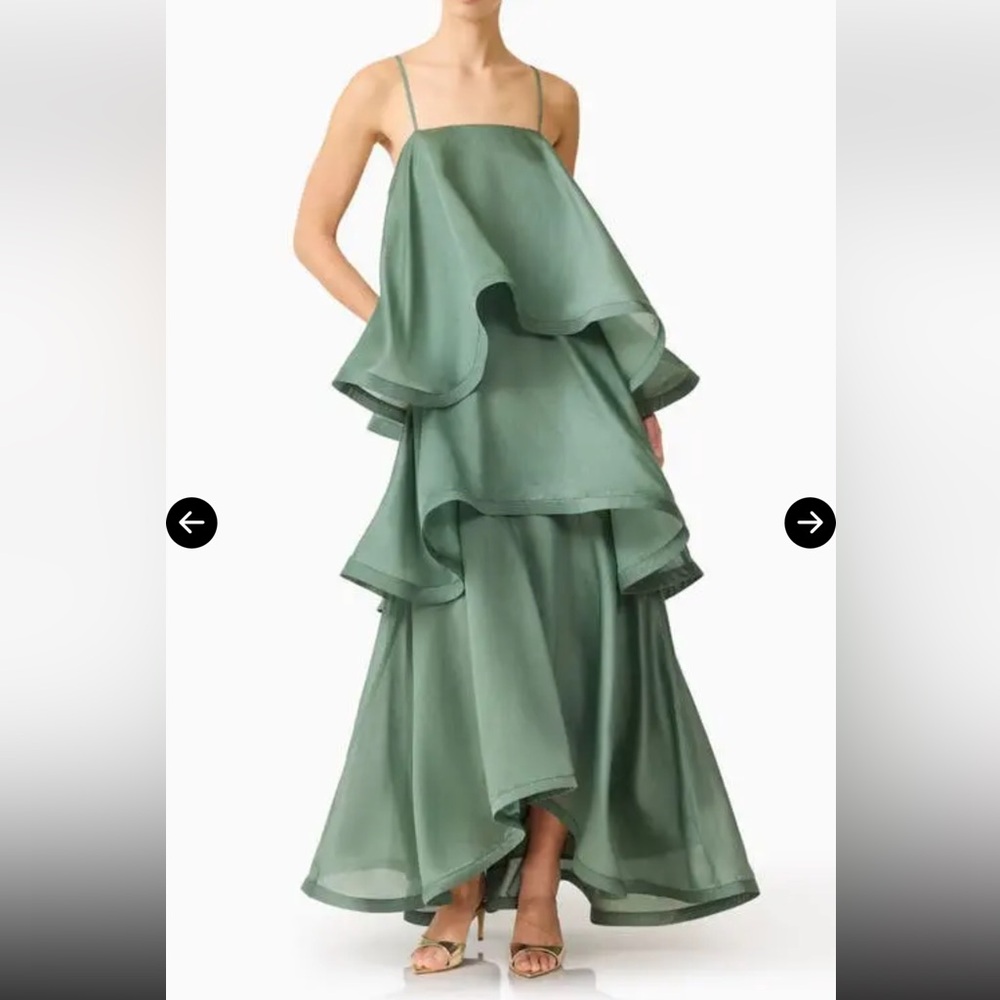 Elliatt Sage Green Layered High-Low Ruffle Gown